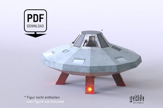 3D UFO zum selber Basteln, DIY, Papierkunst, Spielzeug, Selbermachen, Pepakura, Dekoration, PDF Vorlage