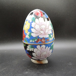 Cloisonne Egg Klapp Trinket Box w / Achat Stand