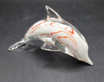 Murano White/Orange Art Glass Dolphin
