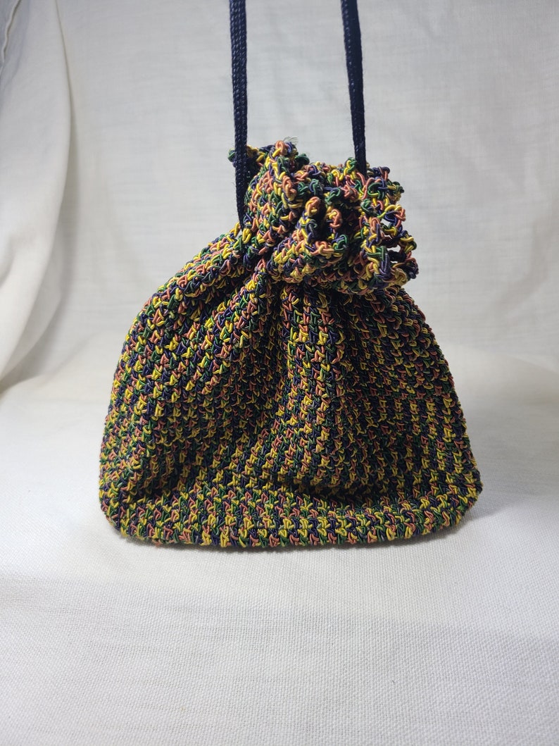 Crocheted Multi-colored Drawstring Handbag image 1