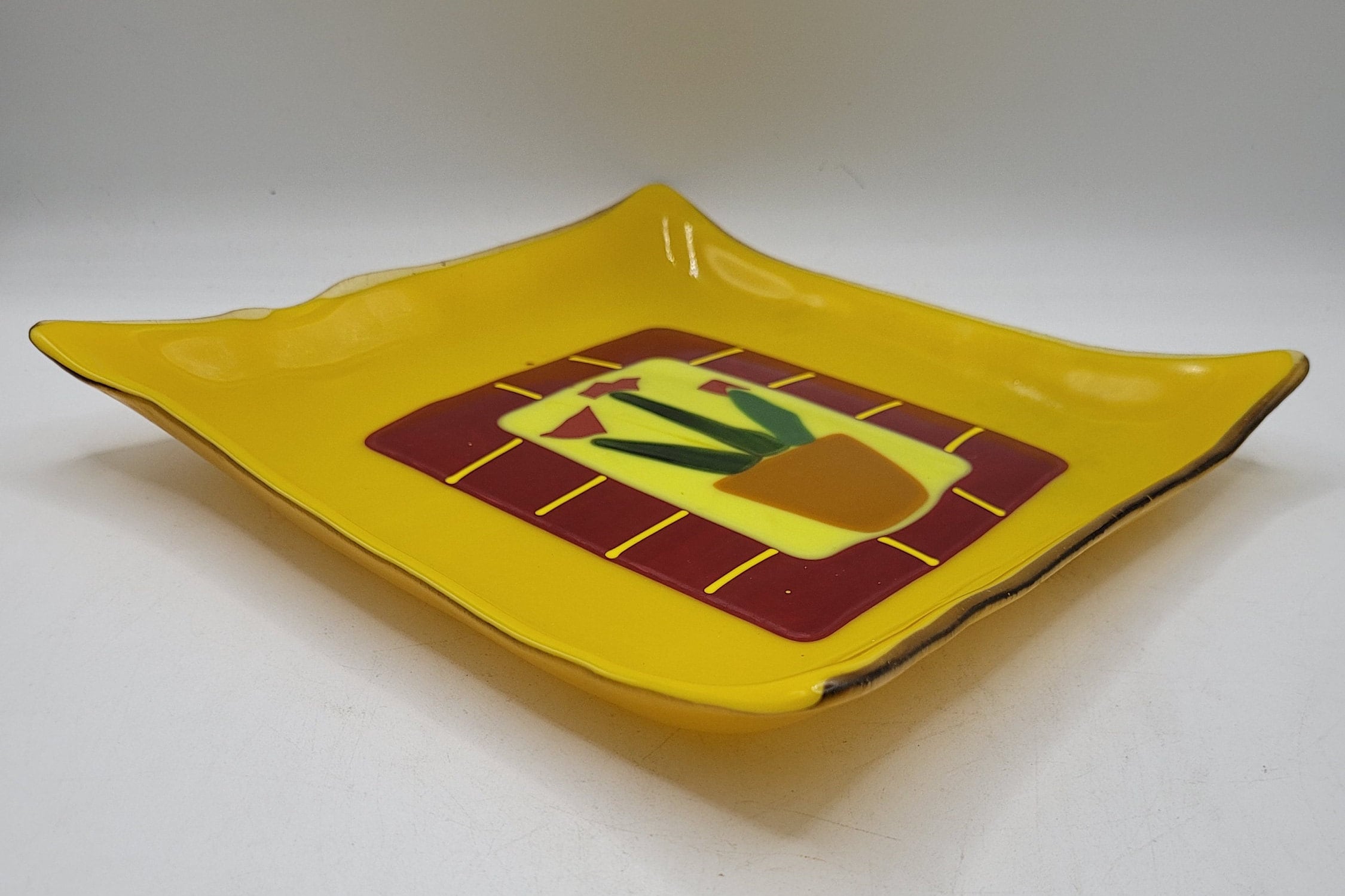 Decorative Square Art Glass Plate W/tulips Etsy