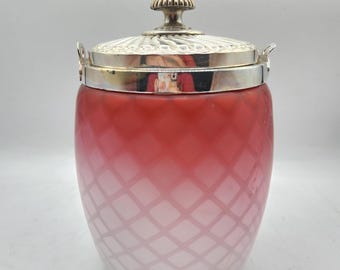 Victorian Satin Glass Biscuit Jar w/Silverplate Top