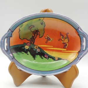 Japanese Lusterware Hand-Painted Oval Dish