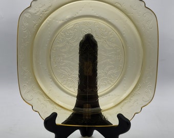 Federal Glass "Madrid" 9" Yellow Depression Square Dinner Plates ~Set of 4