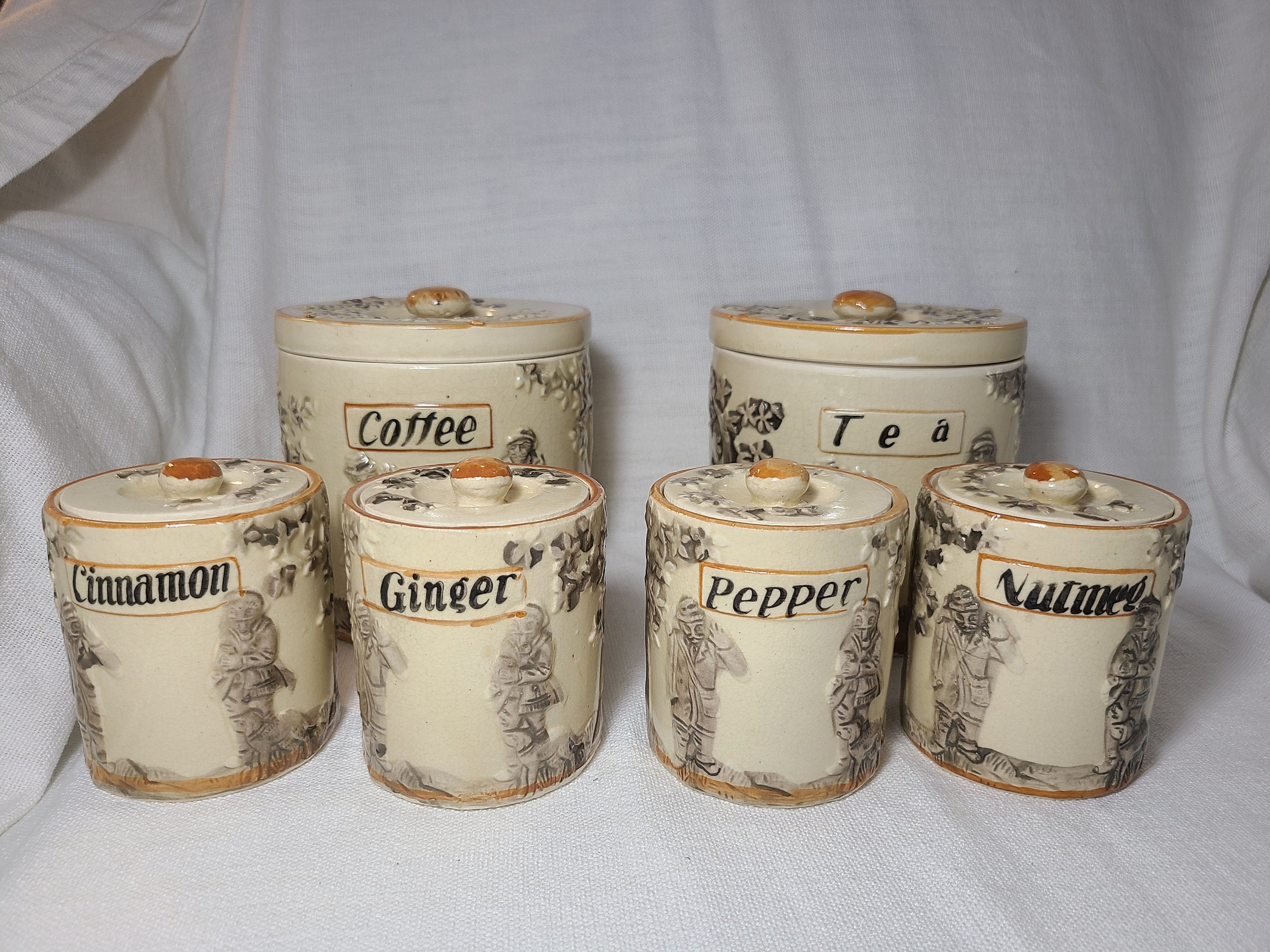Japanese 6 Piece Ceramic Canister Set Etsy