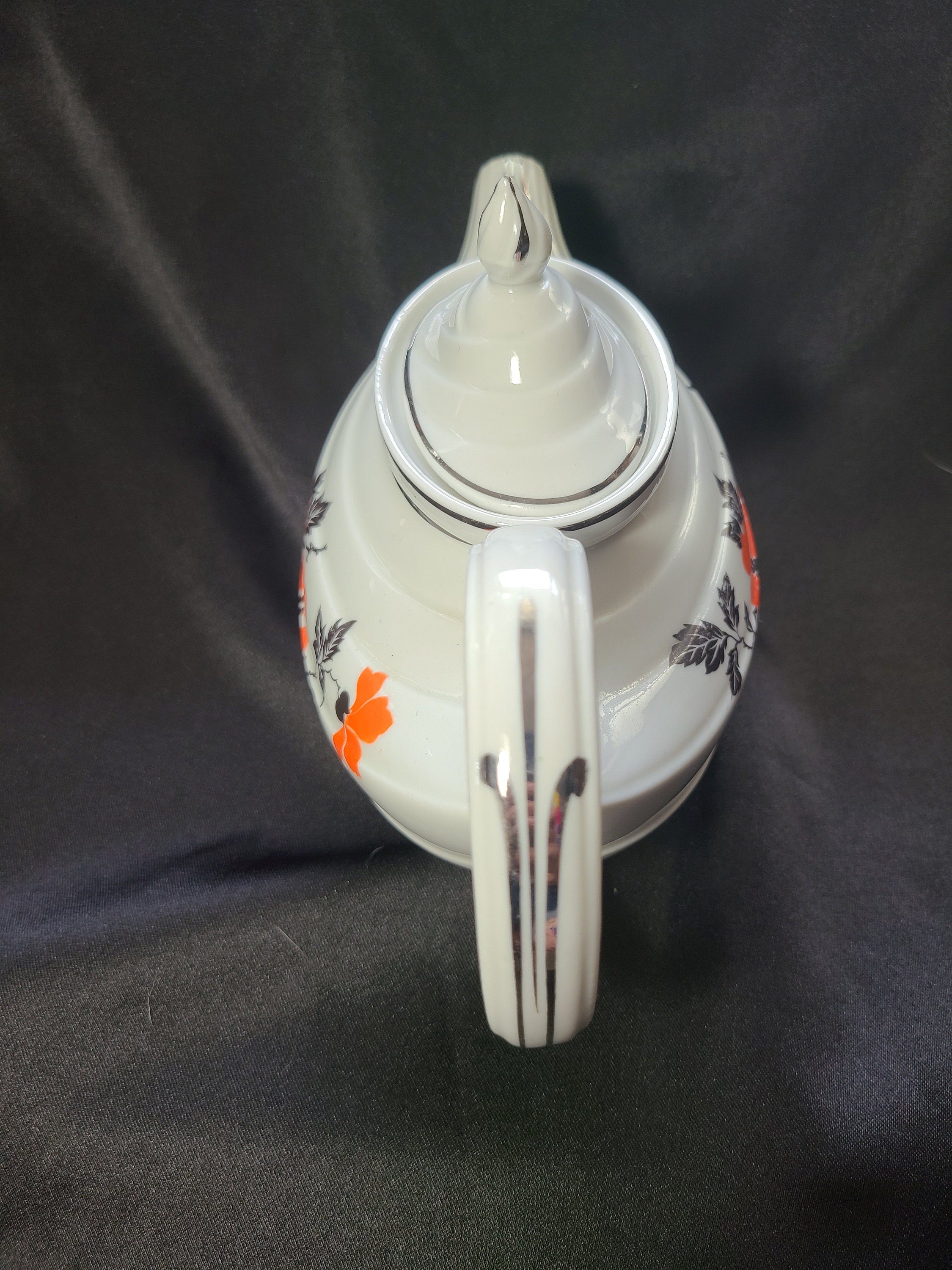 Hall China Red Poppy Platinum Accent Aladdin 6 Cup Teapot W/ Etsy