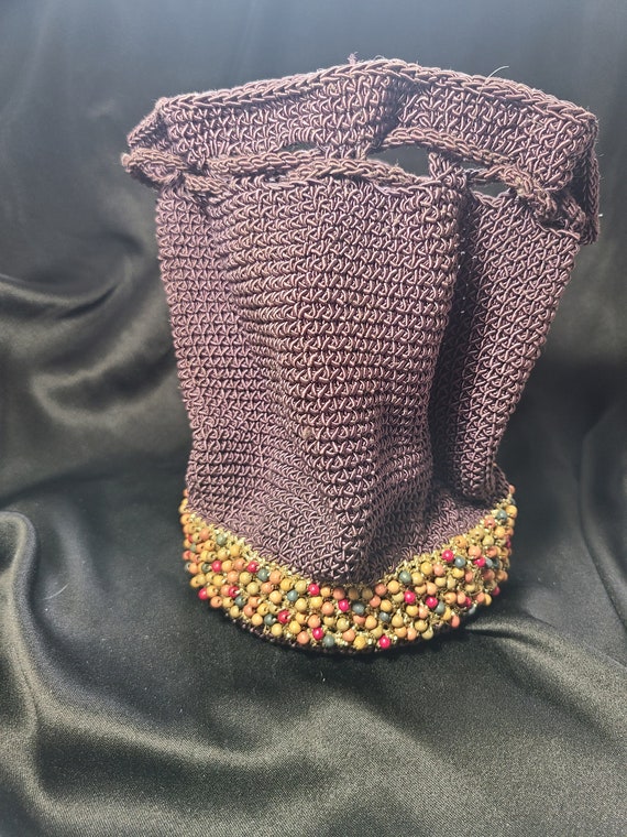 Crocheted Drawstring Handbag with Multi-Colored B… - image 2