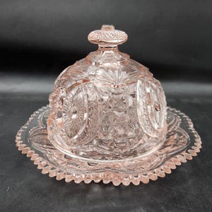 Antique Pink Depression Glass Starburst Cheese/Butter Dome