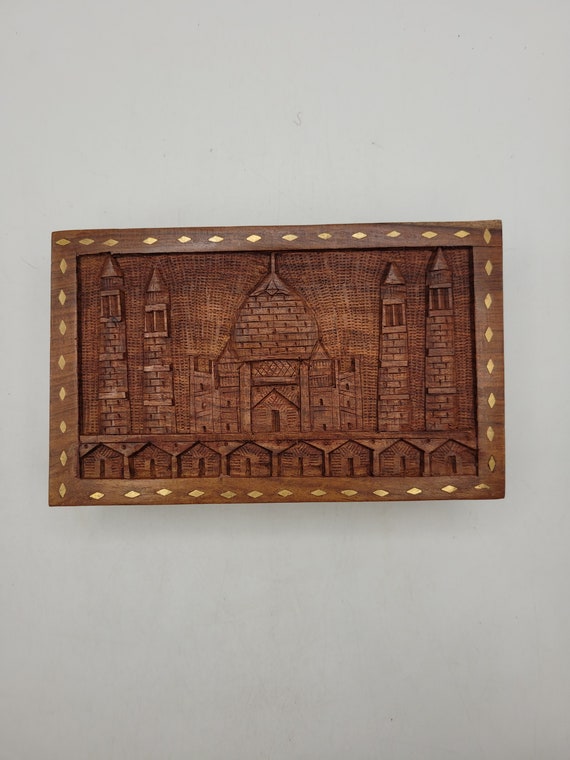 Taj Mahal Wooden Box w/Gold Inlay