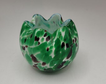 Hand-Blown Green/Purple Splattered Art Glass Vase