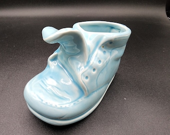 Blue Ceramic Baby Shoe Planter