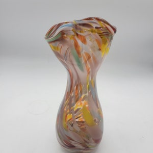 Hand-Blown Speckled Swirled Color Art Glass Vase