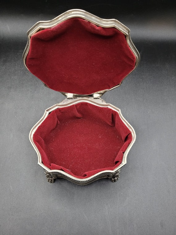 Silver Plated Trinket Box w/Red Velvet Lining - image 2