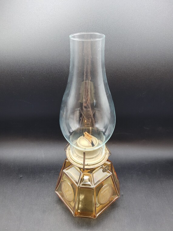 Fostoria Amber Coin Glass Oil Lamp Etsy Australia