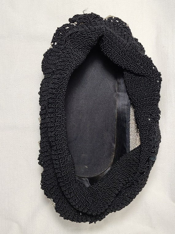 Black/Gray Crocheted Drawstring Handbag with Beads - image 6
