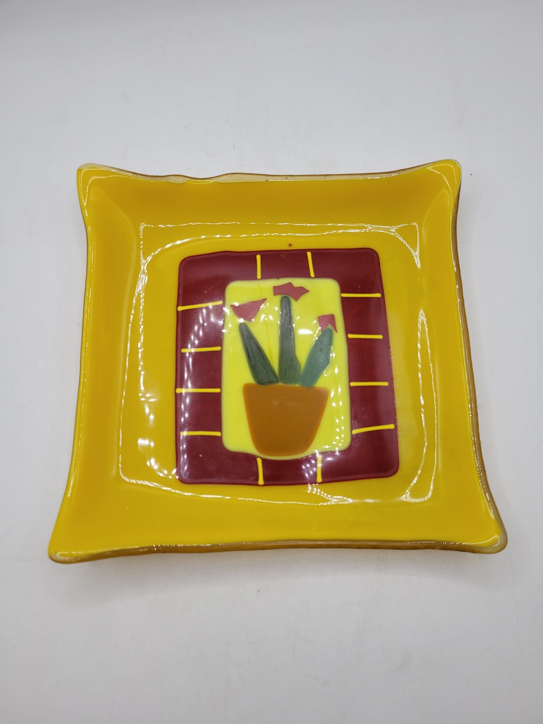 Decorative Square Art Glass Plate W/tulips Etsy