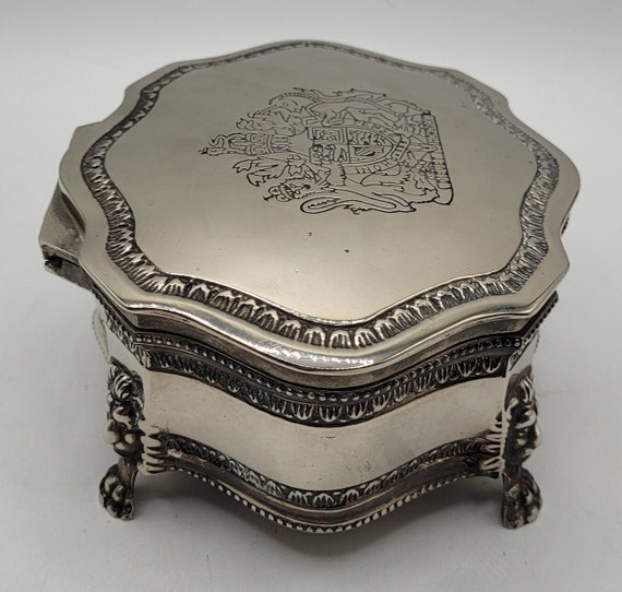 Silver Plated Trinket Box w/Red Velvet Lining - image 3