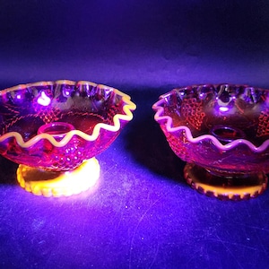 LE Smith Amberina Harvest Grape Glass Candlestick Holders