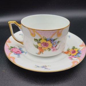 Tazza da tè e piattino con motivo floreale Epiag con finiture dorate