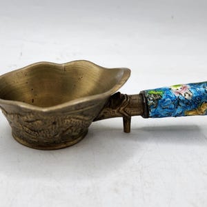 Chinese Brass Silk Iron w/Enamel Handle