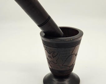 Kenyan Carved Ebony Wood Mortar & Pestle