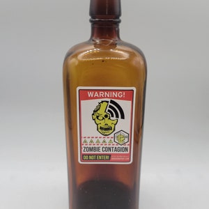 Vintage Amber Bottle w/New Zombie Contagion Label