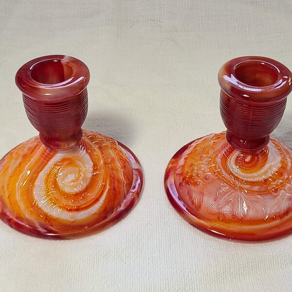 Imperial Red Slag Candlestick Holders