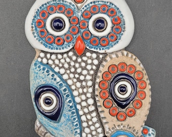 Mosaic Pottery Owl Wall Hanger