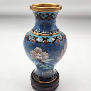 Miniature Cloisonne Vase w/Wood Stand