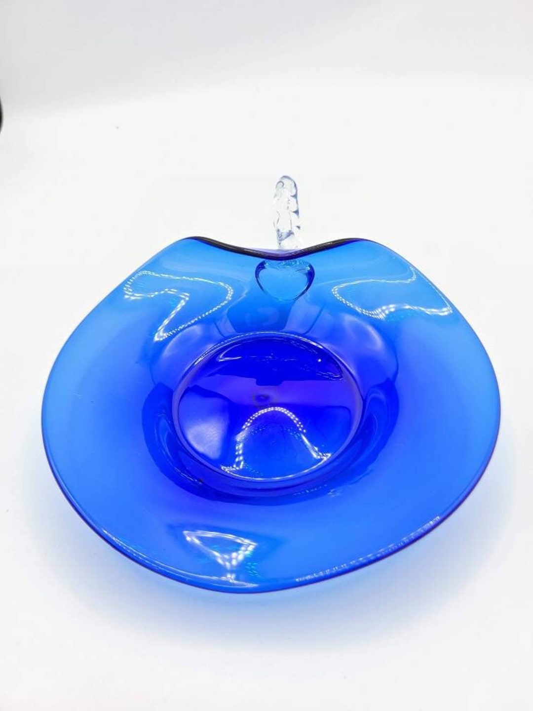 Cobalt Glass Candle Holder Plate W/handle Etsy