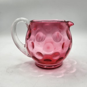 Fenton Cranberry Coin Dot Pitcher w/Clear Applied Handle