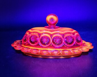 RARE LE Smith Amberina Moon & Stars Oval Butter Dish