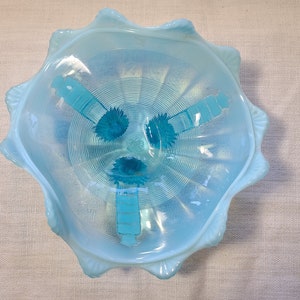 Northwood Blue Opalescent Ruffled Tri-Cornered Dish