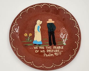 Charlie Oxenford Amish Themed Redware Keramik Teller