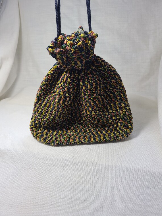 Crocheted Multi-colored Drawstring Handbag - image 2