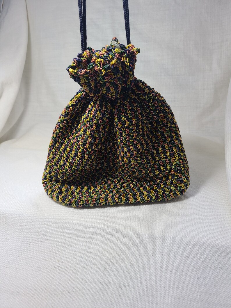 Crocheted Multi-colored Drawstring Handbag image 2