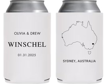 Custom Wedding Can Coolers: State Outline, Personalized Favors