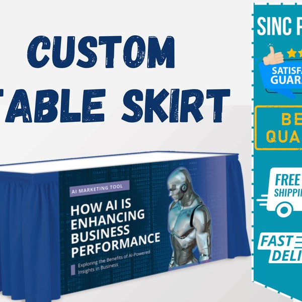 Personalized Table Skirt w/ logo CUSTOM Table Skirt 4FT 6FT 8FT Table Cover Trade shows, Advertising, Wedding, Birthday, Decor, and Events