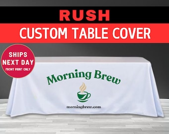 RUSH Custom Table Covers - Personalized Tablecloth with Logo, Full-Color Print for Trade Shows, Weddings, Banquets, Vendor & Pop-Up Events