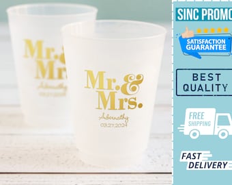Custom Wedding Cups | Personalized Frosted Wedding Cups, Wedding Favors, Reception Bar Frosted Cup, Drinkware, Custom Plastic Cup Engagement
