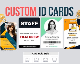 Custom Full Color PVC Cards - Both Side Printed - Different Name, Photo ID, or other Data for Employee ID Badge, Event passes, Staff & Press