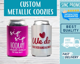 Personalized Metallic Can Coolers | Custom Can Coolers | Metallic Can Cozies for Wedding, Party, Event, Bachelor, Anniversary,  Birthday