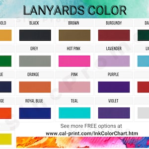 Custom lanyard colors, vibrant lanyard colors, black lanyards, red lanyards, blue lanyards, white lanyards, green lanyards, yellow lanyards, pink lanyards, orange lanyards, purple lanyards, color matching, multi-color lanyards