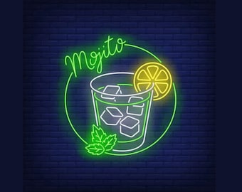 Mojito Drink Neon Sign | Custom Neon Sign, Drink Sign, LED Neon Bar Sign | Beer Sign, Bar Sign, Custom Bar Sign, Wall Decor, Led Neon Light