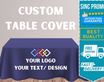 CUSTOM Table Cover Personalized Tablecloth with Your Logo Full Color Imprint for Trade Show | Pop Up Shop | Wedding | Banquet | Vendor event