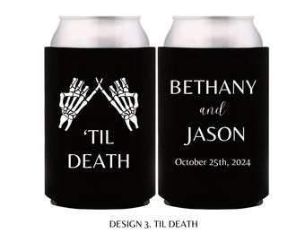 Til Death Can Coolers, CUSTOM Wedding Can Coolers, Personalized Halloween Wedding Party Favors, Personalized Wedding Can Coolers, Can Holder