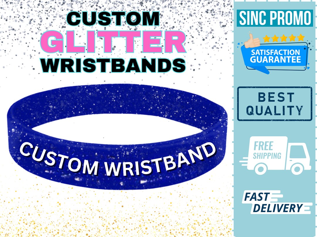 Custom GLITTER Wristbands Personalized Rubber Bracelet Glitter