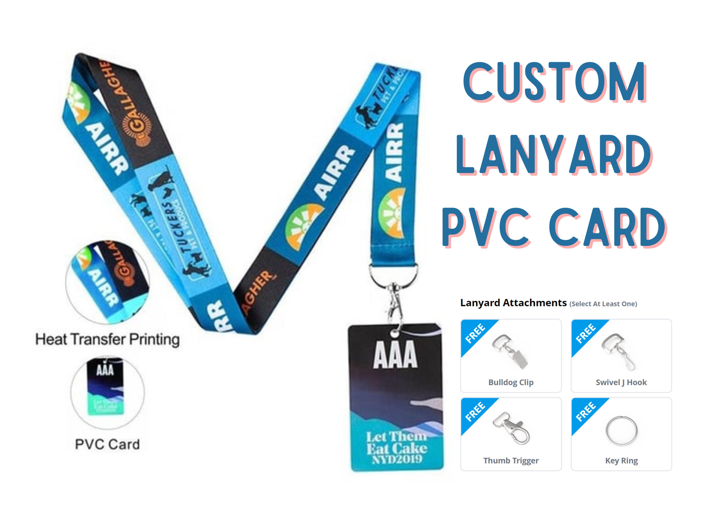 Custom Printed 3/4-in. Lanyard-Double Bulldog Clip & Double Hole Event  Holder-Blank