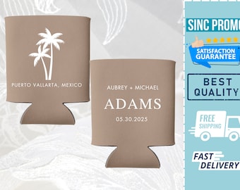 CUSTOM Wedding Can Coolers | Custom Can Coolers | Personalized Wedding Can Coolers | Beach Theme Can Coolers, Custom Stubby, Wedding Favors