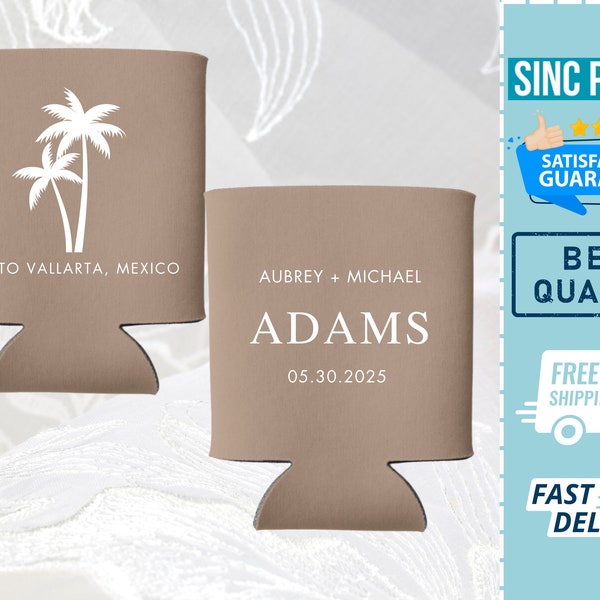 CUSTOM Wedding Can Coolers | Custom Can Coolers | Personalized Wedding Can Coolers | Beach Theme Can Coolers, Custom Stubby, Wedding Favors